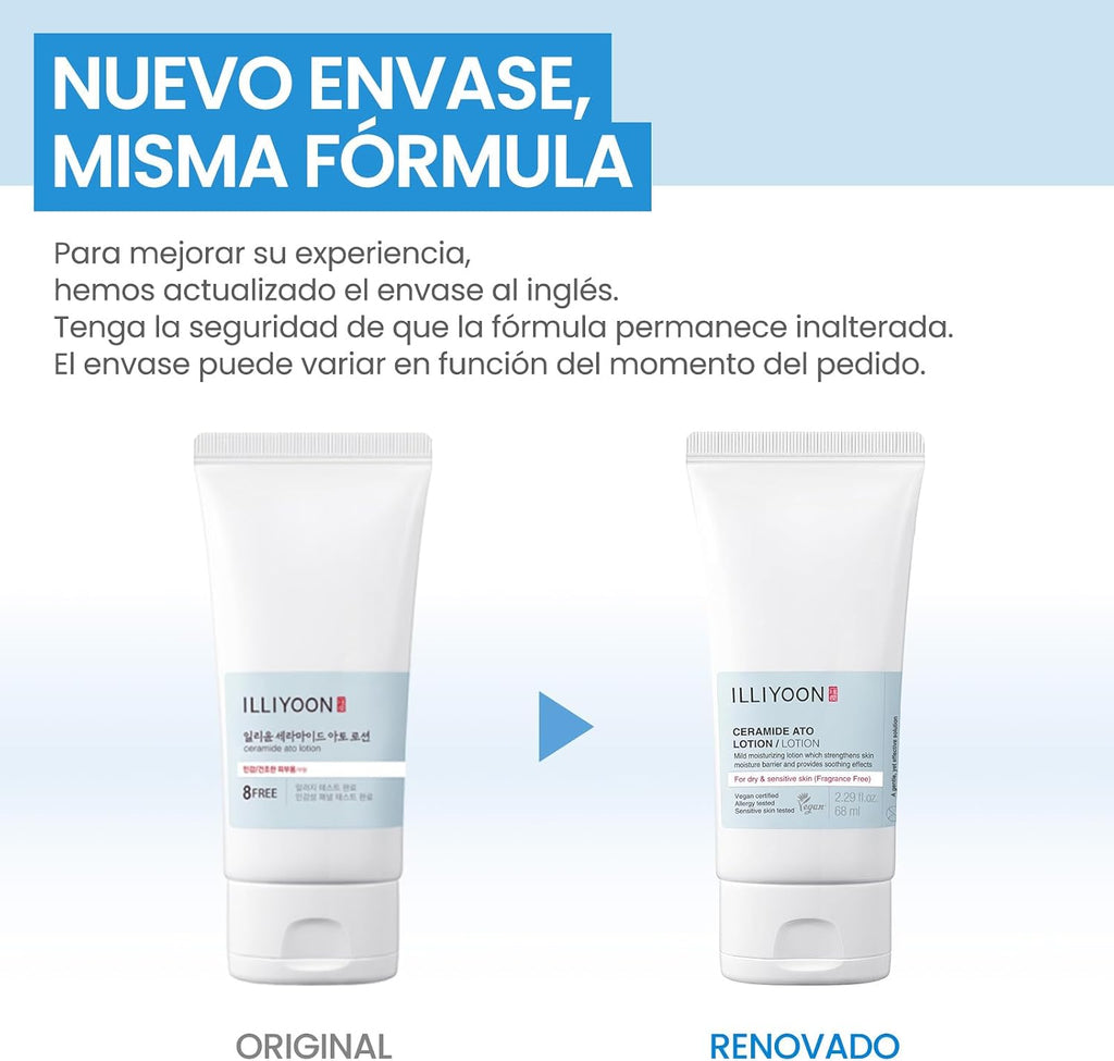 ILLIYOON Ceramide Ato Lotion 68Ml, Fortalecer Y Restaurar La Barrera Cutánea Con Ceramida De Soja Para Pieles Secas Y Sensibles, Hidratante Suave Para Niños Y Adultos, Vegano, Sin Perfume
