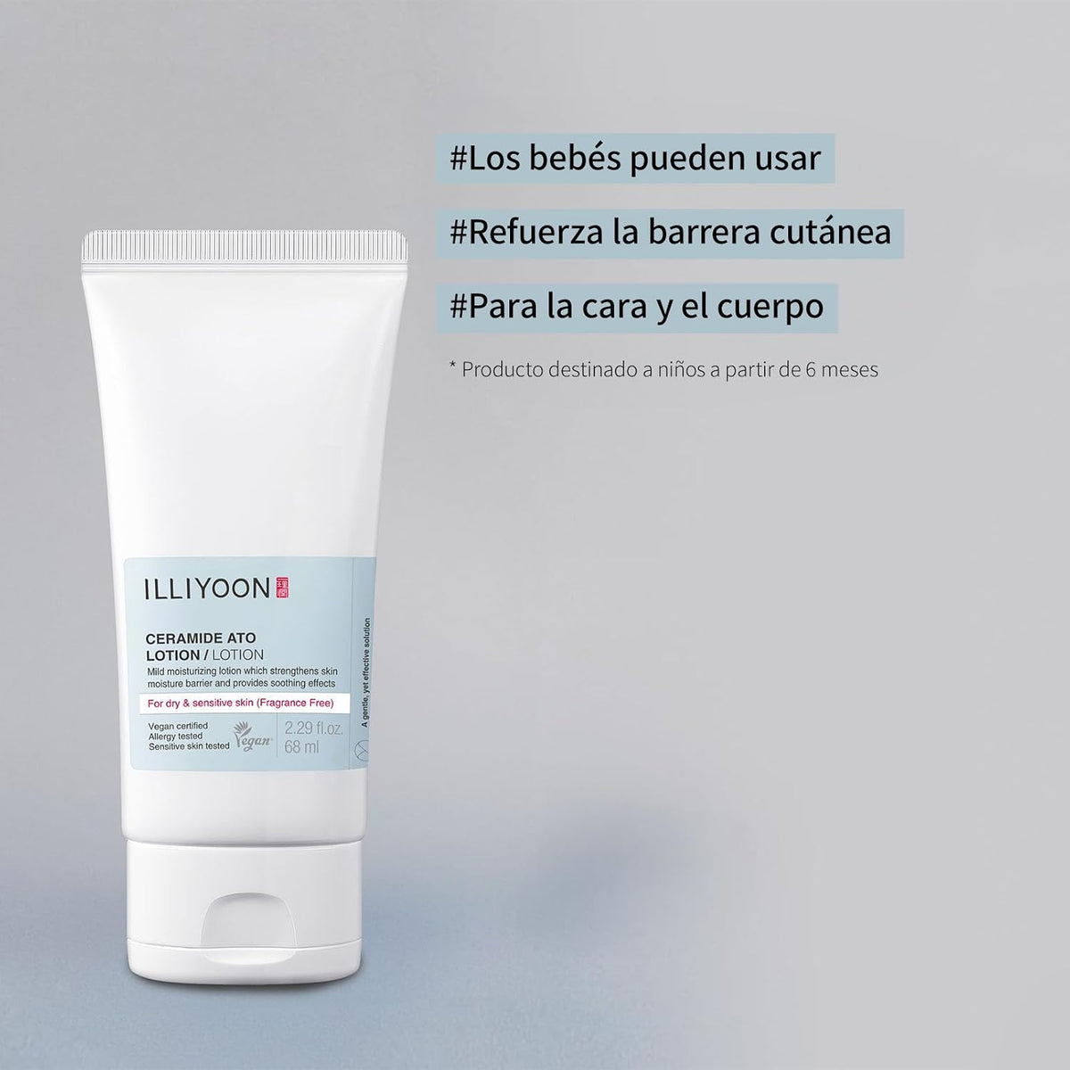 ILLIYOON Ceramide Ato Lotion 68Ml, Fortalecer Y Restaurar La Barrera Cutánea Con Ceramida De Soja Para Pieles Secas Y Sensibles, Hidratante Suave Para Niños Y Adultos, Vegano, Sin Perfume