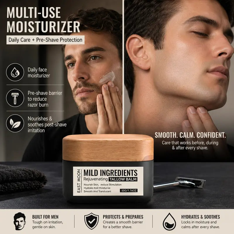 Tallow Balm Facial Moisturizer, Men'S Rejuvenating Tallow Balm, Hydrating & Soothing Face Cream, Mild & Non-Irritating, Fast-Absorbing, Continuous Moisturizer for Men with Dry & Sensitive Skin