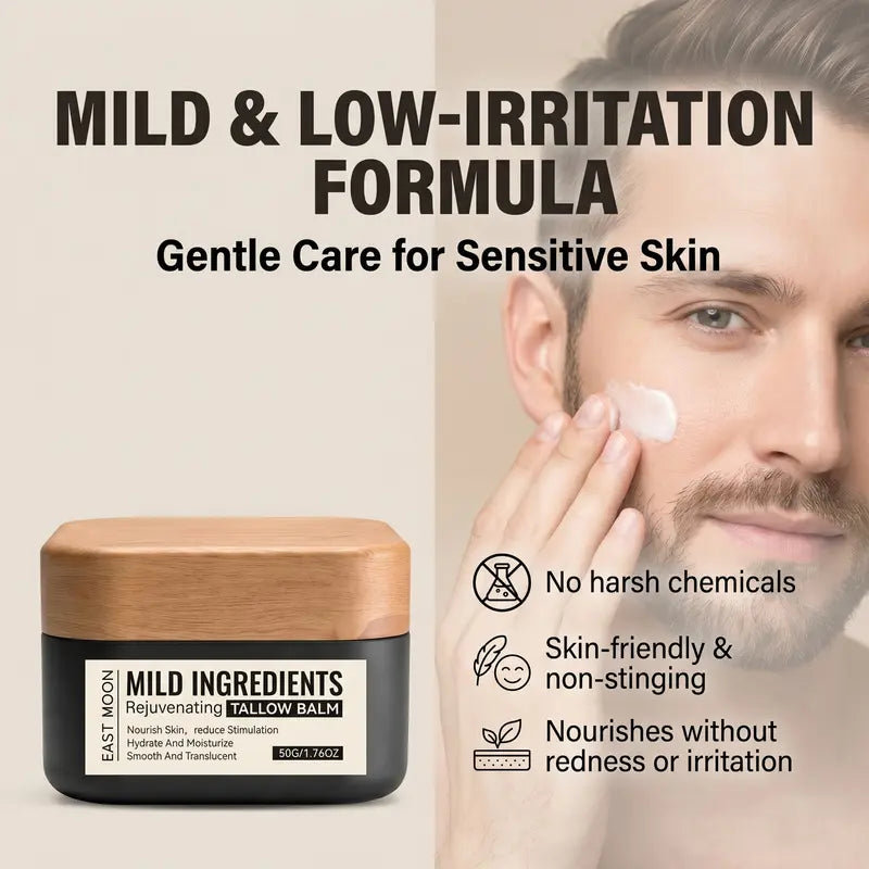 Tallow Balm Facial Moisturizer, Men'S Rejuvenating Tallow Balm, Hydrating & Soothing Face Cream, Mild & Non-Irritating, Fast-Absorbing, Continuous Moisturizer for Men with Dry & Sensitive Skin